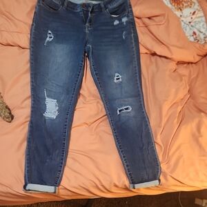 Maurices Dark Blue Distressed Ankle Jeans